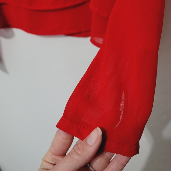 Haute Monde Top Long Sleeve Chiffon Red Small - Picture 5 of 14